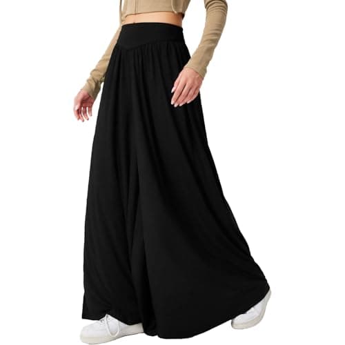 materasu Women's Wide Leg Lounge Pants: High Waist Flowy Loose Fit Casual Palazzo Pants for Daily Comfort Black - Image 1