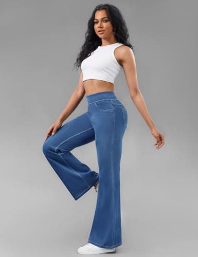 AVAMO Stretchy Flare Jeans for Women High Waisted Pull On Bell Bottom Jeans Trendy Elastic Tummy Control Denim Pants - Thumbnail 3
