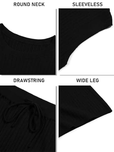 Imily Bela Womens 2 Piece Outfits Sleeveless Ribbed Knit Tops Wide Leg Pants Summer Vacation Sweater Matching Lounge Sets - Thumbnail 5