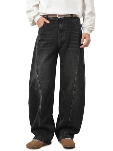 Areant Mens Baggy Hip Hop Jeans Wide Leg Loose Fit Vintage Jeans Relaxed Fit Skater Denim Pants with Elastic Waist Black Small - Thumbnail 2