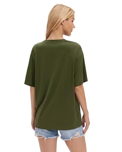 Stelle T Shirts for Women Crew Neck Short Sleeve Summer Tops Loose Fit Soft Basic Tee Shirt Olive Green Medium - Thumbnail 6