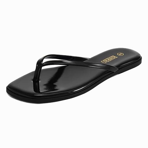 Rihero Womens Flip Flops Wide Width Beach Sandals Dressy Summer Comfortable Slip On Black Patent Leather Sandals Size 11 - Image 1