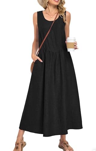 MOLERANI Women’s Summer Maxi Dress Sleeveless A-Line Flowy Sundress Elastic Waist Lightweight Breathable Casual Beach Vacation Outfit Round Neck Resort Wear Wear Black L - Image 1