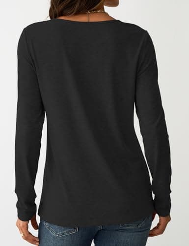 NORACORA Womens Tops Long Sleeve T Shirts Dressy Casual Spring Fall Outfits Pleated Front Shirts Round Neck Casual Tunic Basic Tee Tops Black L - Thumbnail 4