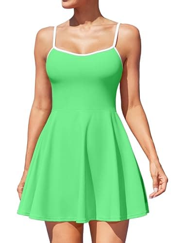ATTRACO Tennis Dress with Shorts and Pockets Women Athletic Golf Outfit Dress with Removable Bra S Green - Image 1