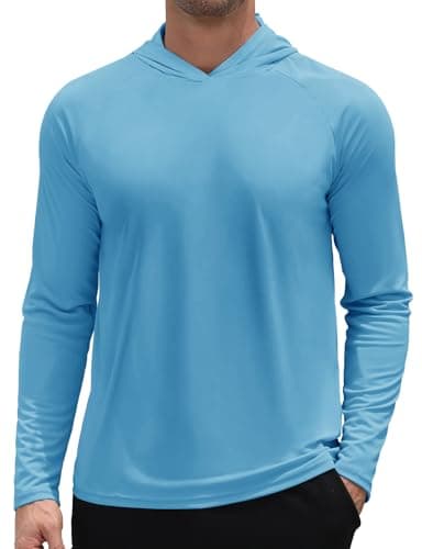 3rd hill Men's UPF 50+ Sun Hoodie UV Protection Long Sleeve Swimming Rash Guard SPF Quick Dry Fishing Hiking Shirt for Outdoor Sports Light Blue L - Image 1