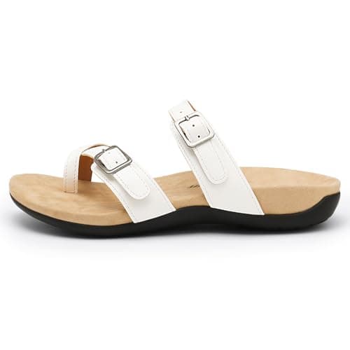 Athlefit Orthopedic Sandals for Women with Arch Support Adjustable Comfort Walking Orthotic Flip Flops White Size 7.5 - Thumbnail 3