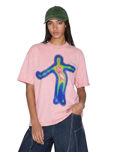 Aelfric Eden Mens Oversized T Shirts Tees Distorted Portrait Print Crew Neck Cotton Tops Streetwear Casual Shirt White - Thumbnail 2