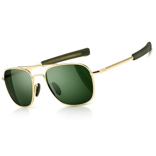SUNGAIT Men's Military Style Polarized Pilot Aviator Sunglasses - Bayonet Temples (Gold Frame/Green Lens, 55) A285JKLV - Image 1