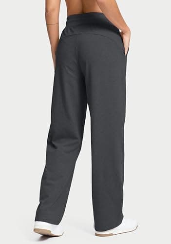 Soothfeel Women's Cotton Sweatpants Lounge Sweat Pants High Waisted Open Bottom Casual Yoga Pants for Women with Pockets, Charcoal, L - Thumbnail 2