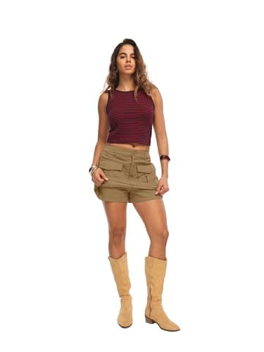 HiMONE Womens Mini Cargo Skort Skirt Shorts with Large Pockets High Waisted Casual Summer Streetwear Skort(Khaki-L) - Thumbnail 5