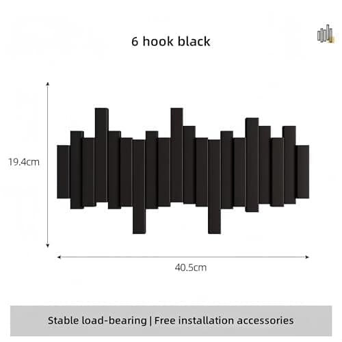 Key Holder Wall Mount, Splicable Wooden Piano Coat Rack Wall Mount, Modern Wall Art Flip Down Magnetic Hooks Wall Hook Hat Hanger for Entryway Key Holder Bedroom Kitchen (Black, 6 Hooks) - Thumbnail 2