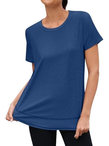 3rd hill Womens Workout Tops Short Sleeve Crewneck Sports Yoga Running Shirts Quick Dry Outfits Deep Blue S - Thumbnail 4