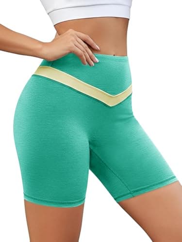 Aoysky Womens Buttery Soft Biker Shorts 6" High Waisted Color Block Booty Butt Lifting Gym Yoga Athletic Shorts 2026 Green
