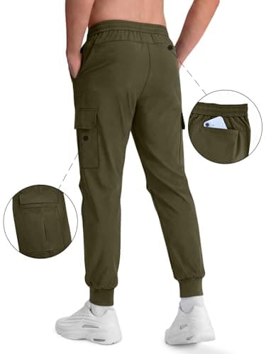 Crastimo Men's Tapered Slim Fit Cargo Pants Lightweight Athletic Sweatpants 5 Pockets Elastic Waist Drawstring Slim Fit Workout Running Travel Casual Army Green M - Thumbnail 3