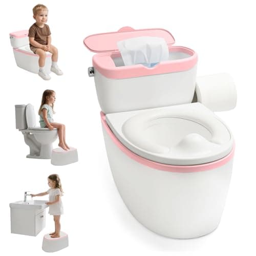 3-in-1 Toddler Potty Training Toilet - Realistic Toddler Toilet with Flushing Sound & Paper Holder | Removal Potty Training Seat | Kids Potty as Stool for Boys and Girls - Image 1