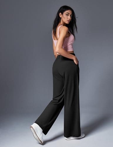 IUGA Wide Leg Pants Woman Pull on Stretchy Work Dress Pants High Waisted Business Casual Trousers Slacks Petite, Large, Black - Thumbnail 3