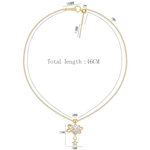 Aohik Gold Plated Necklace for Women,Heart Planet Copper with CZ Heart & Star Pendant, Romantic Celestial Jewelry Gift, Dainty Cosmic Love Necklace for Anniversary Valentine’s Day Birthday - Thumbnail 5