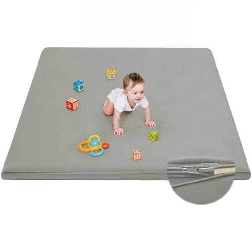ILPEOD Waterproof Baby Play Mat for Floor Memory Foam 50 * 50 Cushion Playpen Playmat Tummy Time Crawling Mat Nursery Rug Thick Pad Create Soft & Safe Area for Infants,Toddler,Kids,Grey - Image 1