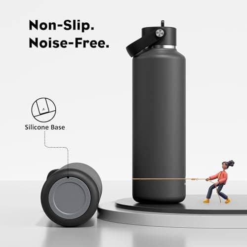 POWCAN 24 oz Slim Insulated Water Bottle: Leakproof, Lightweight, Top Handle, Stainless Steel Water Bottle with Straw for Sport, Gym, Fitness, Office, Home, Commute, Workouts, Boy, Men (Stone Gray) - Thumbnail 6