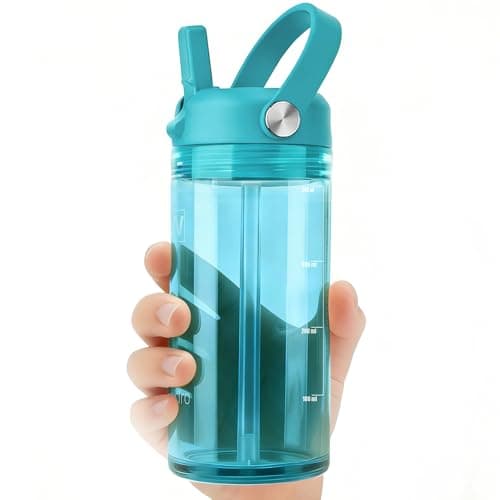 wawahydro 12oz Kids Water Bottle with Straw, BPA Free Thick Tritan Plastic Reusable, Clear Water Bottle, Leakproof Lid, Dishwasher Safe for School, Travel, Cool Mint Blue