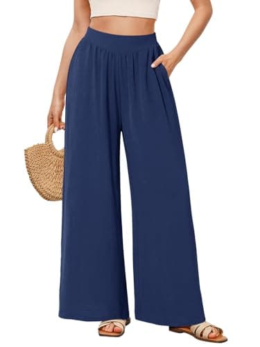 NIMIN Wide Leg Pants Woman Flowy Palazzo Pants Loose Casual Lightweight High Waisted Lounge Trousers Travel Vacation Outfits Navy S - Image 1