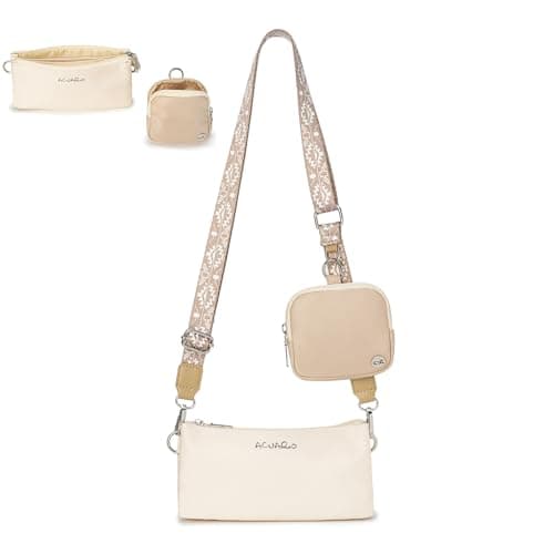 ACUARIO Crossbody Bags for Women - Nylon Purse Trendy Mul-pockets Waterproof Shoulder Bag with Wide Strap (Beige) - Image 1