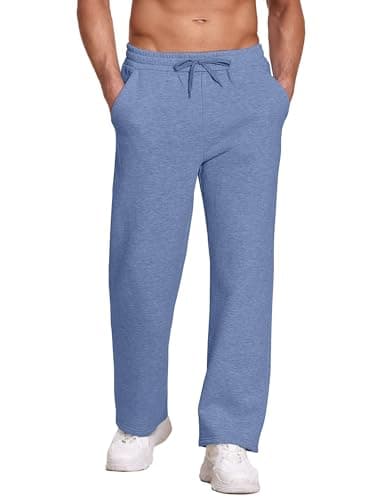 Deyeek Men's Straight Leg Fleece Sweatpants Open Bottom Sweat Pants with Pockets Big and Tall Blue Cotton Sweatpants Men 3XL - Thumbnail 3