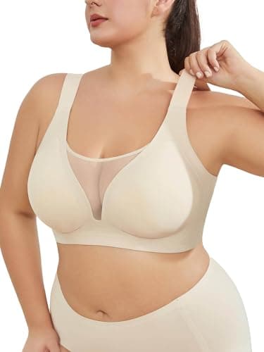 AusLook Plus Size Women Wireless Bras Beige 3XL Full Coverage Unlined Wide Strap Breathable Soft Smoothing Push Up Seamless Bralettes for Heavy Breast - Image 1