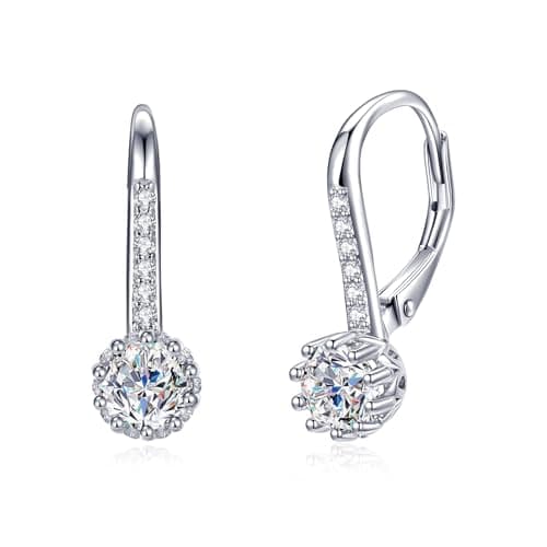 Moissanite Earrings for Women, 925 Sterling Silver Drop Dangle Earrings, Hypoallergenic Leverback Earring for Sensitive Ear, D Color VVS1, Diamond Birthday Bridal Wedding Jewelry Gift, 0.5ct*2 - Image 1