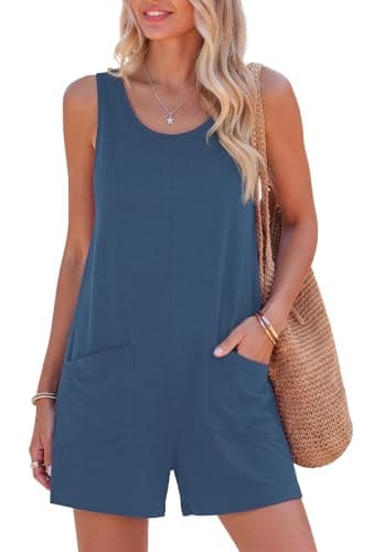 Jouica Women Athletic Dress Summer Tennis Workout Active Sports Mini Romper Dress Travel Vacation Clothes,Blue,Small - Image 1