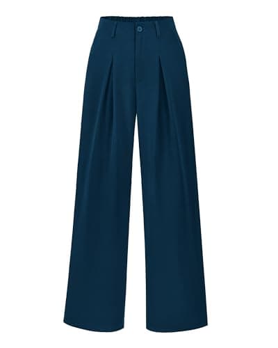 BTFBM Women High Waist Palazzo Pants Summer 2026 Casual Wide Leg Trousers Loose Work Office Business Suit Pant Pockets(Dark Blue, Medium) - Image 1