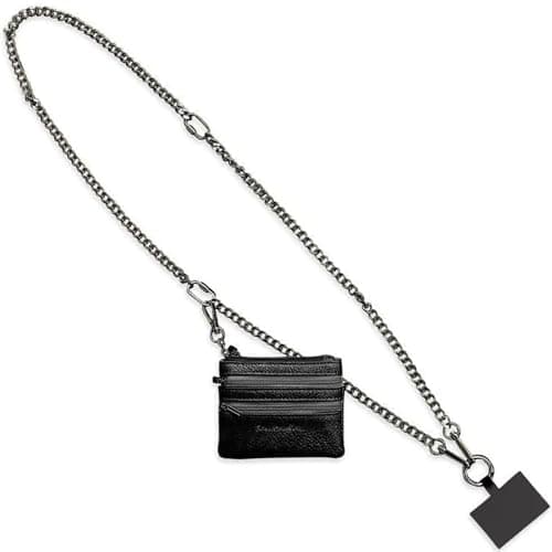 Save the Girls Clip and Go Phone Metal Chain with Pouch (Gun Metal - Black Pouch) – Stylish Phone Lanyard Crossbody with Wallet for Women, Hands-Free Carrying and Adjustable Crossbody Chain Strap - Image 1