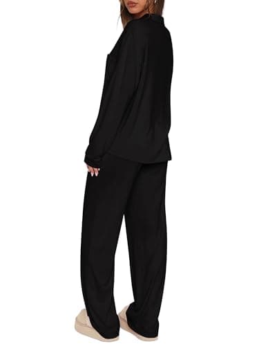 REORIA Funny Halloween Pajamas Women Button Up 2 Piece Pajama Set Sleepwear Black Large - Thumbnail 4