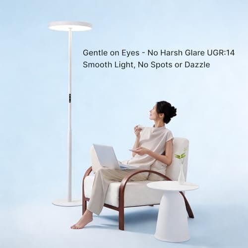 Modern Floor Lamp, Natural 10 AM Daylight Full Spectrum Standing Light for Bedroom Living Room Office, Double-Sided Illumination, Dual-Light Design, 7200LM, 4000K, White Floor Lamp, 36000+H Lifetime - Thumbnail 3
