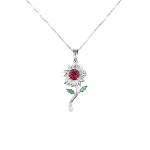 TYZCOS Sunflower Necklace 925 Sterling Silver Ruby Jewelry for Women - Image 1