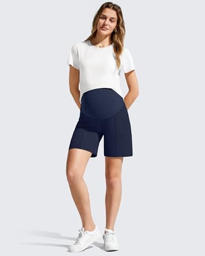 G4Free Pregnancy Shorts Over Bump Maternity Summer Activewear with Pockets Casual Elastic Waist Postpartum Shorts Comfy(Royal Blue,L,6'') - Thumbnail 5