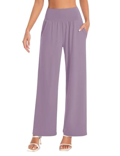 BUBBLELIME 20"/27"/29"/31"/33"/35" Women's Wide Leg Yoga Pants High Waist Loose Comfy Lounge Casual Sweatpants with Pockets - Wide Legs_Taupe M_27" Inseam - Image 1