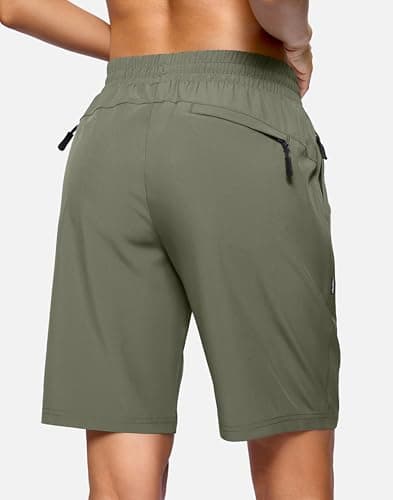 SANTINY Women's 7''/ 9'' Hiking Shorts with 3 Zipper Pockets Lightweight Quick Dry Long Athletic Golf Shorts for Women Casual(Sage Green_XL) - Thumbnail 2