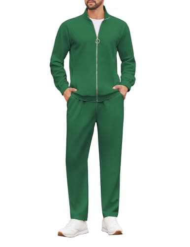 COOFANDY Mens Sweat Suit Casual 2 Piece Zip Up Tracksuits Sports Outfits Walking Track Suits Relaxed Fit Track Suit Sage Green Large - Image 1