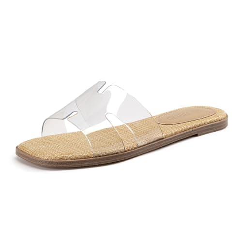Rihero Women's Dressy Flat Sandals Comfortable Slip On Leather Slide Clear Sandals - Image 1