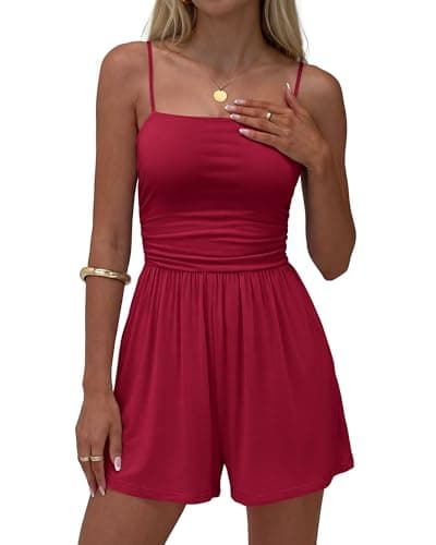 BTFBM Summer Rompers For Women 2026 Casual One Piece Spaghetti Strap Sleeveless Shorts Jumpsuit Beach Vacation Outfits(Red, Small) - Image 1