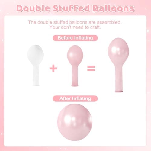 Pearl Pink Balloons, 60Pcs 12Inch Pink and White Balloons Including Double Stuffed Pink Pastel Macaron Light Pink White Clear Balloons for Wedding Bridal Shower Baby Shower Birthday Party Decorations - Thumbnail 3