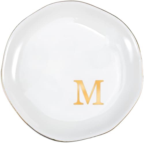 ProCase Ceramic Jewelry Tray, Initial Ring Dish Trinket Plate Engagement Gift, Small Personalized Monogram Ring Bowl for Wedding, White Decorative Jewelry Holder for Women Vanity -Letter M - Image 1