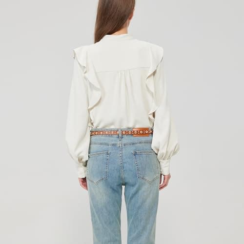 EONTISO Women Studded Leather Belt for Jeans, Punk Fashion Gold Rivets, Skinny Gold Brown L - Thumbnail 6