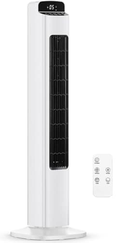 Antarctic Star Tower Fan for Bedroom, 23ft/s Velocity, 80° Oscillating Standing Fan, 5 Speeds 3 Modes, 12H Timer with Remote, Bladeless Floor Fan with Remote for Home Office, 36 Inch, White