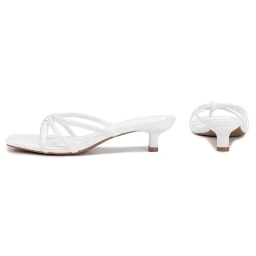 Athlefit White Kitten Heels for Women Strappy Flip Flop Low Heels Square Toe Comfortable Dressy Thong Sandals Size 8 - Thumbnail 5
