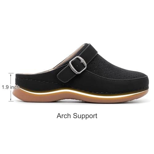 Goldnut Women's Black Closed Toe Clogs Mules Cut Out Comfortable Mules Buckle Lined Slip On Clogs Sandals for Woman Arch Support Size 6.5 - Thumbnail 6