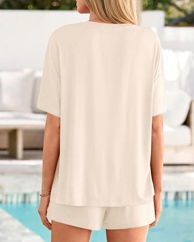 BTFBM 2 Piece Lounge Sets For Women 2026 Summer Airport Travel Vacation Outfits Loose Matching Clothing Spring Short Set(Beige, XX-Large) - Thumbnail 3