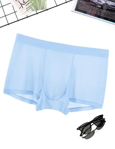 Avidlove Mens Underwear Trunk Breathable Mesh Boxer Briefs Sexy Lingerie Boxer Shorts for Men Blue M - Thumbnail 3